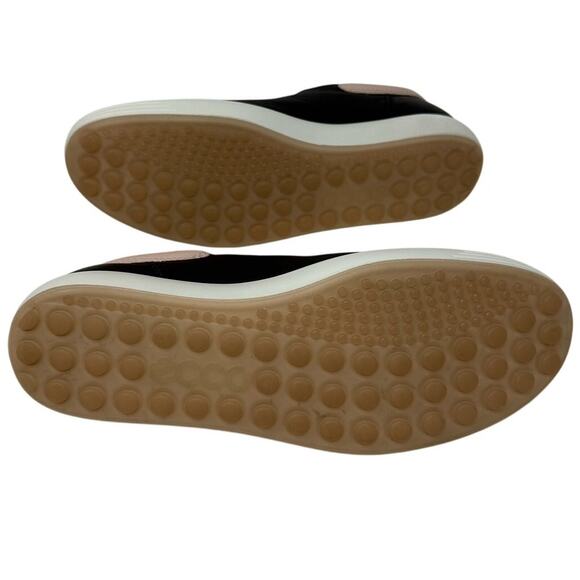 ECCO Soft Black Leather Sneakers Women’s 10 Lace Up Comfort Shoes Pink Trim - Picture 6 of 7